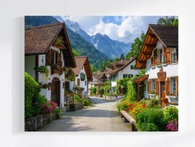 Poszter Kilátás Tájkép Képeslap Alpok Város Hegyek 100x75