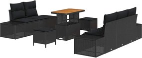 vidaXL Kerti Kanapé Szett párnával tárolóval 8 pcs Fekete Poli rattan