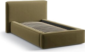 Zöld kárpitozott ágyneműtartós egyszemélyes ágy ágyráccsal 90x200 cm Jodie – Micadoni