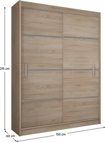 Sekrény tolóajtóval, tölgy sonoma/szürke, MERINA 150