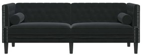Chesterfield kanapé Argyle Fekete 194 x 74.5 x 70.5 cm Bársony