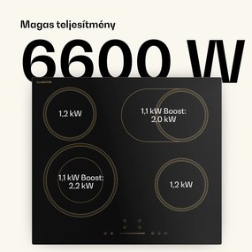 Klarstein Victoria üvegkerámia főzőlap, 4 zóna, Elegáns, időtálló, 6600 W, 60 cm