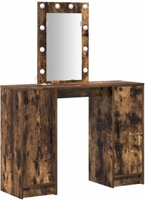 vidaXL Öltözködőasztal tükör lámpákkal Barna 102 x 33 x 135 cm Faanyag