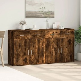 2 db füstös tölgy színű szerelt fa tálalószekrény 79x38x80 cm