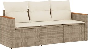 vidaXL 3 részes bézs polyrattan kerti ülőgarnitúra párnákkal