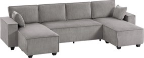 HOMCOM 311 cm-es U-alakú sarokkanapé dupla chaise-kkel, kordbársony, széles mély ülések, zsebrugós ülőpárnák, széles kartámaszok, 4 személyes — világo