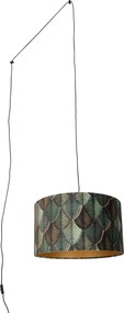 Pendant Lamp Black with Plug and Leaf Shade with Gold Interior 35cm - Cavalux