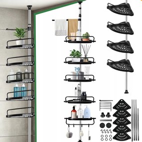 Teleszkópos Sarokpolc Zuhany Fürdőszoba Polcok Fúrás NÉLKÜL,5 Polc