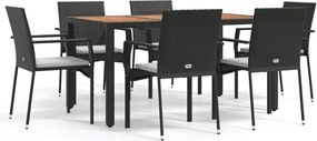 vidaXL 7 részes fekete polyrattan kerti étkezőgarnitúra párnával