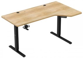 Állítható magasságú íróasztal, elektromos ,145 x 85 cm, 70 kg teherbírással, fejhallgatótartóval, fa