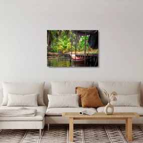 Kép - Fából készült hajó a csatornán, Thaiföld (üvegen) (70x50 cm)