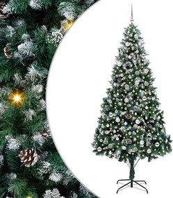 vidaXL Mű karácsonyfa 300 LED-del Zöld 240 cm PVC és Acél és Műanyag