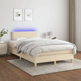 Krémszínű szövet rugós és LED-es ágy matraccal 120 x 200 cm
