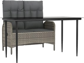 vidaXL 2 részes szürke polyrattan kerti étkezőgarnitúra párnákkal
