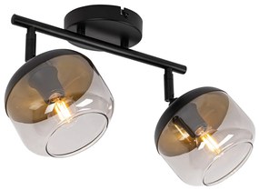 Design mennyezeti spotlámpa fekete arannyal és füstüveggel 2-lámpás - Kyan