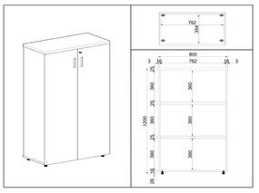 SimpleOffice közepes szekrény 80 x 40 x 120 cm, nyír