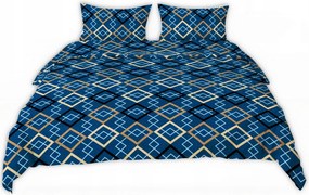 Ágyneműhuzat kéregből 180x200 sötétkék arany fekete rombusz