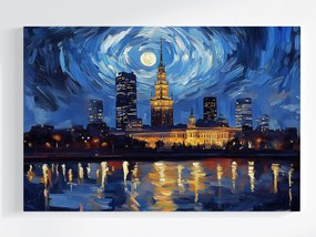 Vászonkép Canvas Város Varsó Panoráma Van Gogh Stílus Éjszaka 120x80