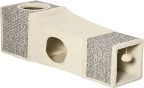 PawHut Macskakötél, Macska Játék Labdával, Macskabarlang, Hajtható Zsinegfedeles Játék Alagút, Különleges Design, Barna+Beige, 98 x 30 x 30 cm | Aosom