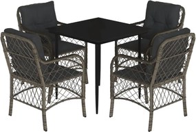 vidaXL 5 részes szürke polyrattan kerti étkezőgarnitúra párnával