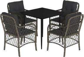 vidaXL 5 részes szürke polyrattan kerti étkezőgarnitúra párnával