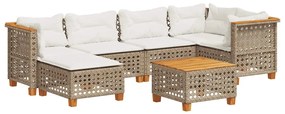 7 részes bézs polyrattan kerti ülőgarnitúra párnákkal