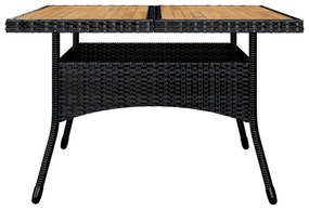 9 részes fekete polyrattan és tömör fa kerti étkezőgarnitúra
