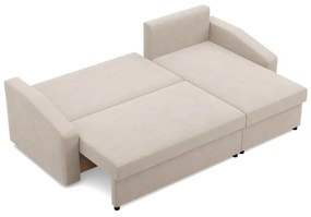 Zeus sarokkanapé, 2 ágyneműtartóval, döntött kartámasz, bársony, univerzális oldal, hab töltet, bézs