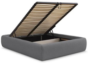 Sötétszürke kárpitozott ágyneműtartós-ágytámla nélkül franciaágy ágyráccsal 180x200 cm Inera – Bobochic Paris