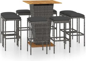vidaXL 9 részes szürke polyrattan kerti bárszett párnákkal