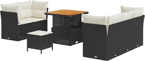 vidaXL Kerti Kanapé Szett 8 pcs Fekete polirattan