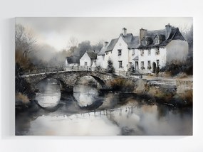 Vászonkép Canvas Anglia Falu Házak Falu Folyó Híd Nosztalgia 120x80