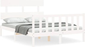 vidaXL fehér tömör fa ágykeret fejtámlával Small Double