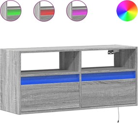 vidaXL szürke sonoma színű fali TV-szekrény LED-del 100x31x45 cm