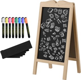 Vinsetto Kétoldalas Krétatábla Állvány Fa Kerettel 51x42x101 cm Természetes | Aosom