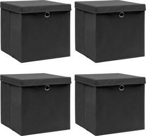 vidaXL 4 db fekete szövet tárolódoboz fedéllel 32 x 32 x 32 cm