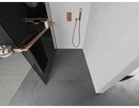 Mexen Kioto+, Walk-In zuhanyparaván polccal és akasztóval 100 x 200 cm, 8mm szürke üveg, réz matt profil, 800-100-121-65-40