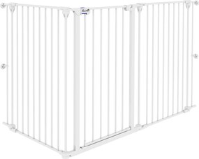 PawHut Acél Kutyaelzáró 206x90 cm Pet Gate Összecsukható 3 Panel Kettős Zárral és Segéd Zárási Funkcióval Ajtóra, Folyosóra, Lépcsőházba - Fehér | Aos