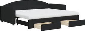 vidaXL fekete kihúzható szövet heverő fiókokkal 90 x 200 cm