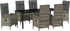 vidaXL Kert étkező szett párnával 7 pcs Szürke polirattan