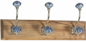 Fa fali fogas három dupla akasztóval kék mintás kerámia gombokkal