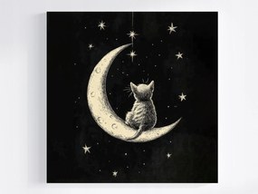 Vászonkép Canvas Éjszaka Égbolt Csillagok Hold Cica Álom Mese 80x80