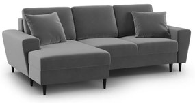 Világosszürke bársony kinyitható tárolóhelyes sarokkanapé (bal oldali-heverő résszel) Kyoto – Cosmopolitan Design