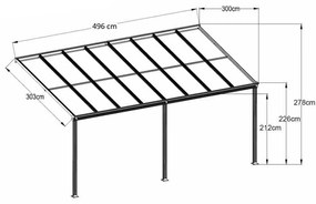 Féltetős alumínium pergola P-496-1 antracit átlátszó tetővel 303 cm x 496 cm