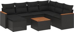 vidaXL 8 részes fekete polyrattan kerti ülőgarnitúra párnákkal