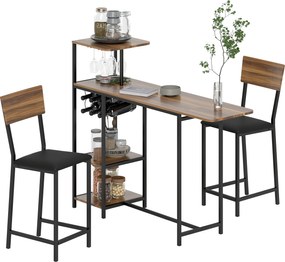 HOMCOM Bárasztal és Bárszék Szett, 2 Bárszékkel, Összecsukható Hátmasszázsos Konyhai Asztal Borosüveg Tartóval, Borral és Polccal, Modern Dizájnú Pult