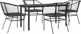 vidaXL 5 részes fekete polyrattan üveg kerti étkezőgarnitúra párnákkal