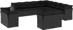 vidaXL 13 részes fekete polyrattan kerti ülőgarnitúra párnákkal
