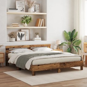 Ágykeret Rusztikus régi fa Tömör újrahasznosított fa 200 x 200 cm