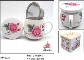 Porcelán teásbögre fedő virágszűrő 320 ml